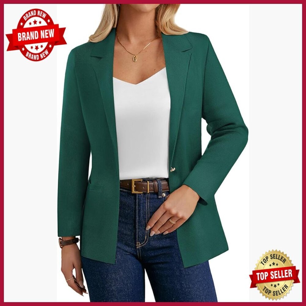 Slim Fit Knit Blazer Cardigan Long Sleeve Open Front Pockets Business Casual
